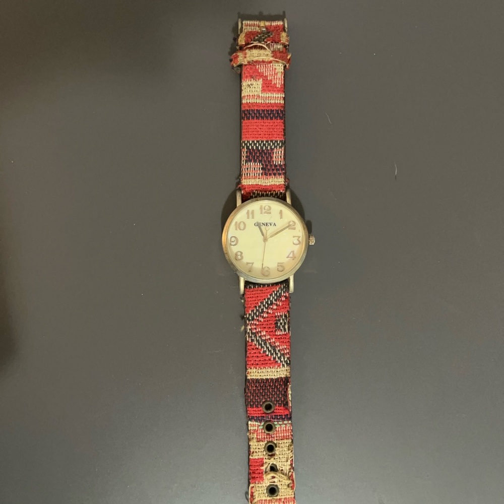 Geneva Red and Beige Patterned Watch